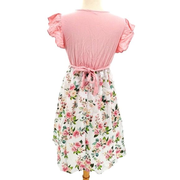 PatPat Adult Small Dress Pink Mosaic Flutter Sleeve Rose PInk Floral Mommy & Me - Picture 3 of 13